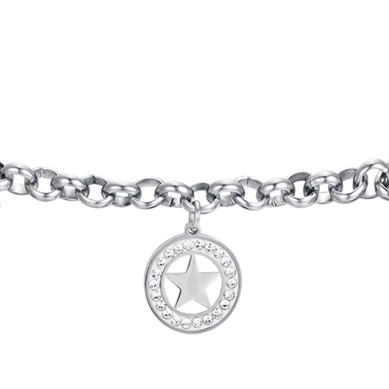 WOMEN'S STEEL BRACELET WITH STARS AND WHITE CRYSTALS