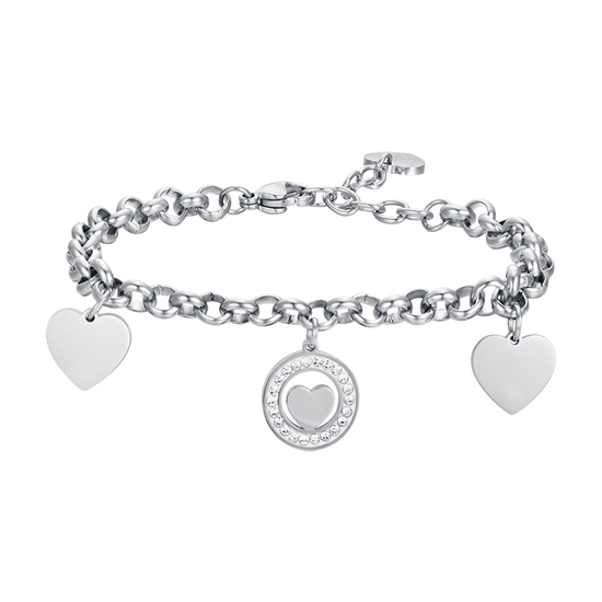WOMEN'S STEEL BRACELET WITH HEARTS AND WHITE CRYSTALS
