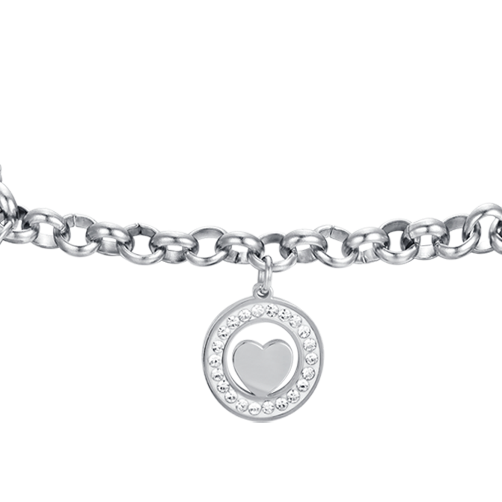 WOMEN'S STEEL BRACELET WITH HEARTS AND WHITE CRYSTALS