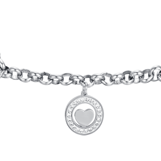 WOMEN'S STEEL BRACELET WITH HEARTS AND WHITE CRYSTALS