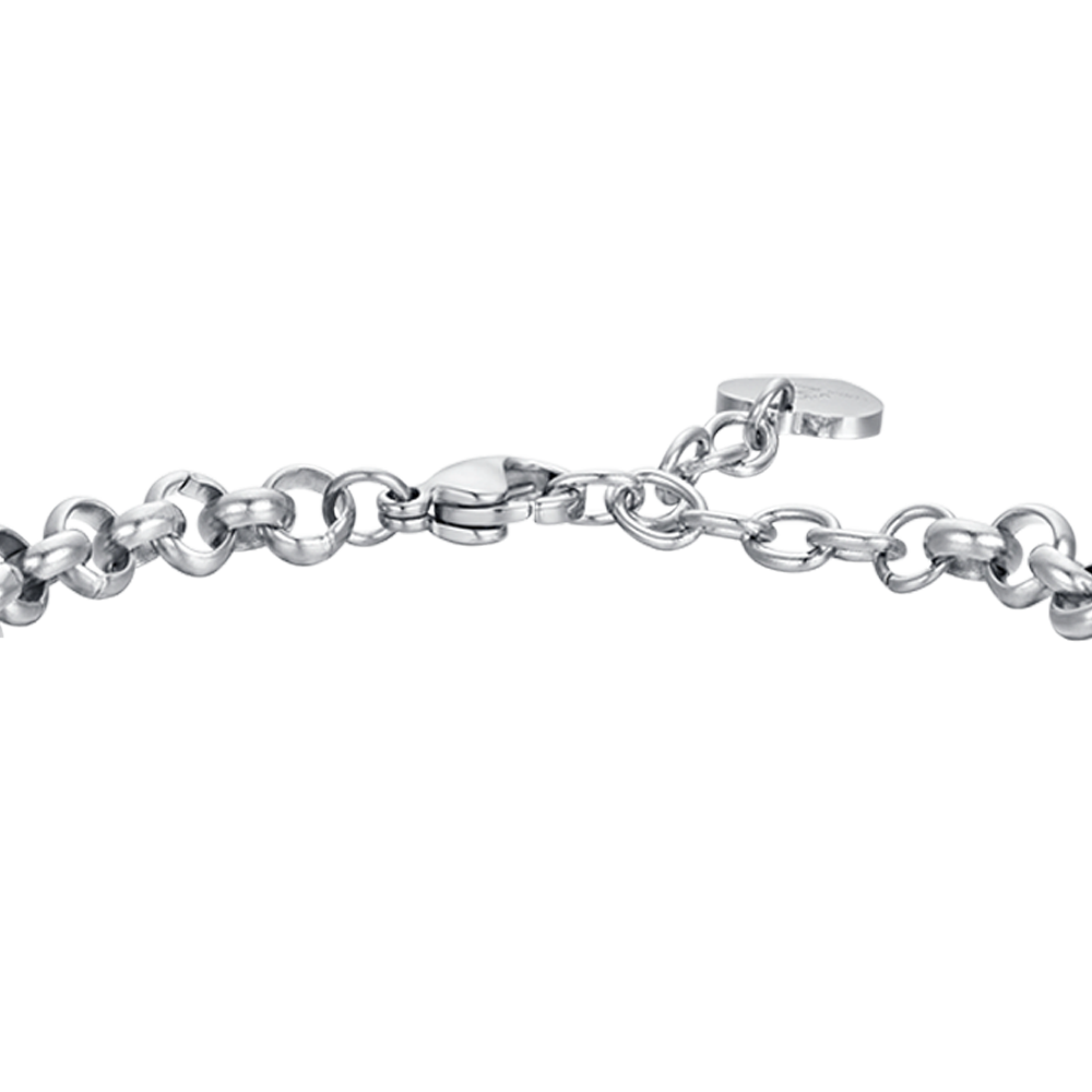WOMEN'S STEEL BRACELET WITH HEARTS AND WHITE CRYSTALS