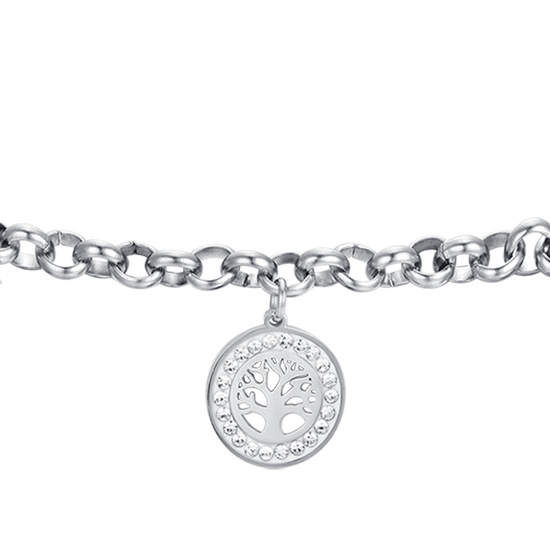 WOMEN'S STEEL BRACELET WITH TREE OF LIFE AND WHITE CRYSTALS