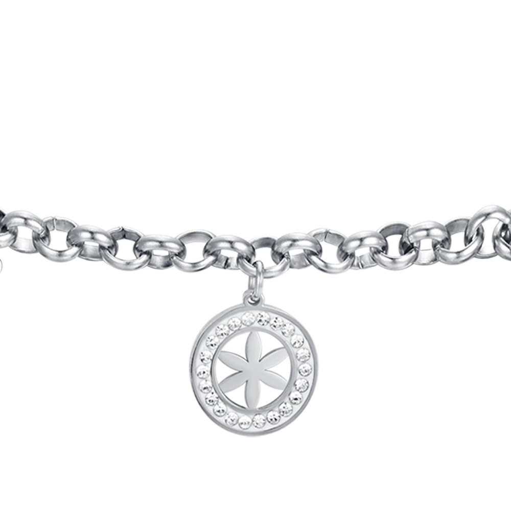 WOMEN'S STEEL BRACELET WITH FLOWER OF LIFE AND WHITE CRYSTALS