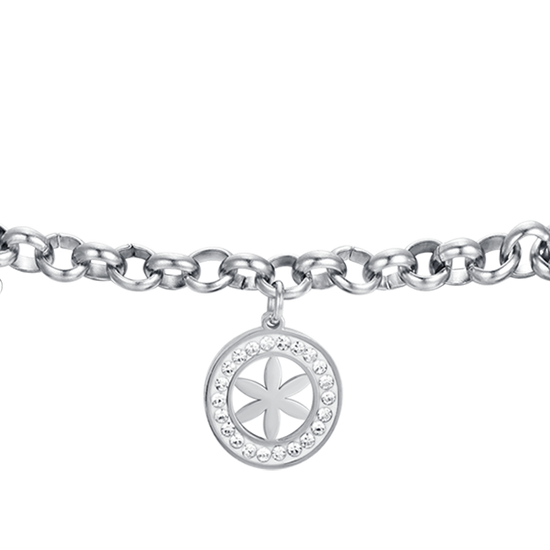 WOMEN'S STEEL BRACELET WITH FLOWER OF LIFE AND WHITE CRYSTALS