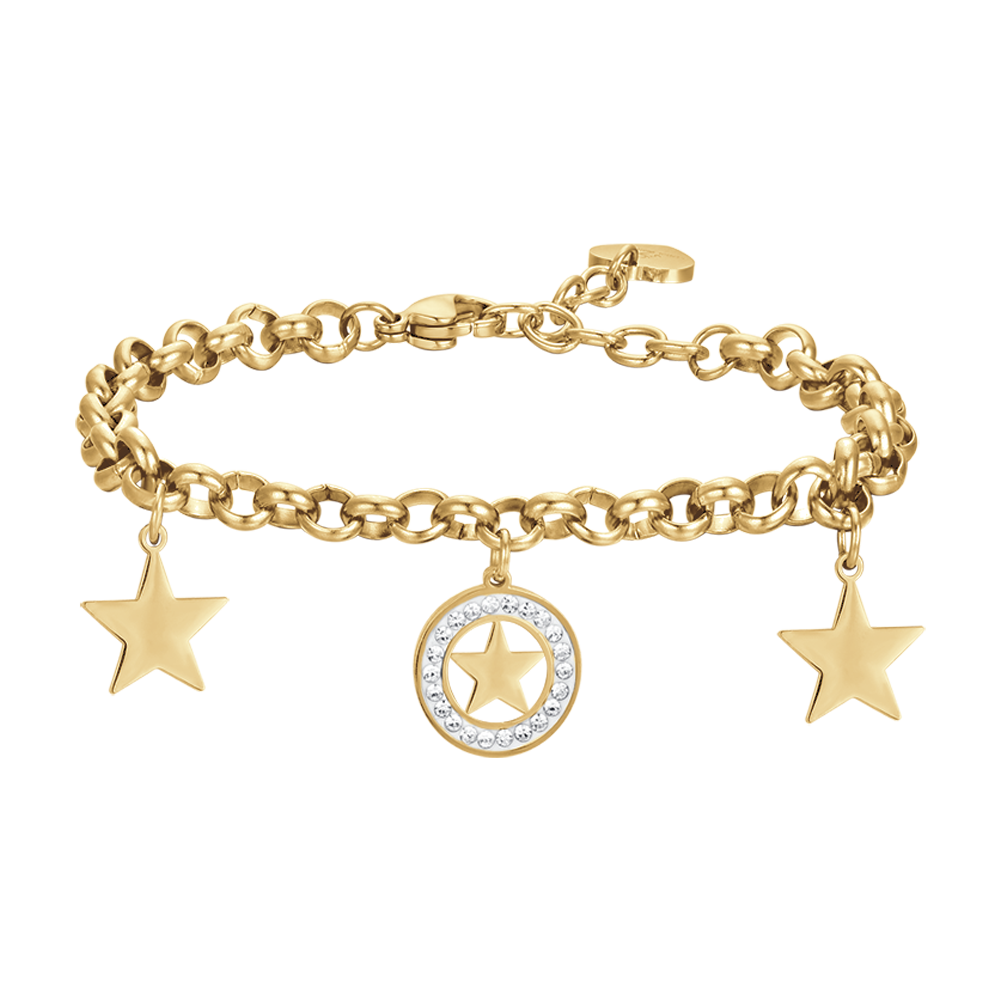 WOMEN'S STEEL BRACELET WITH STARS AND WHITE CRYSTALS