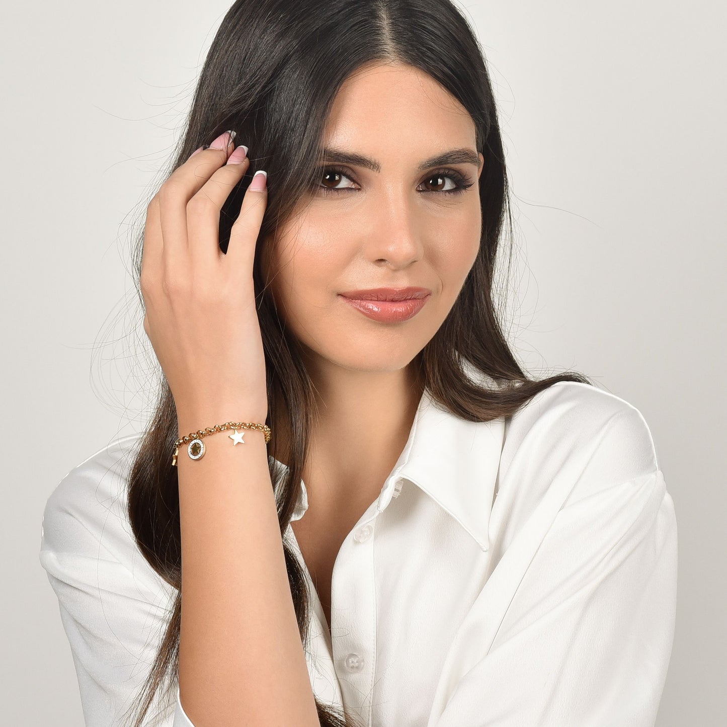 WOMEN'S STEEL BRACELET WITH STARS AND WHITE CRYSTALS