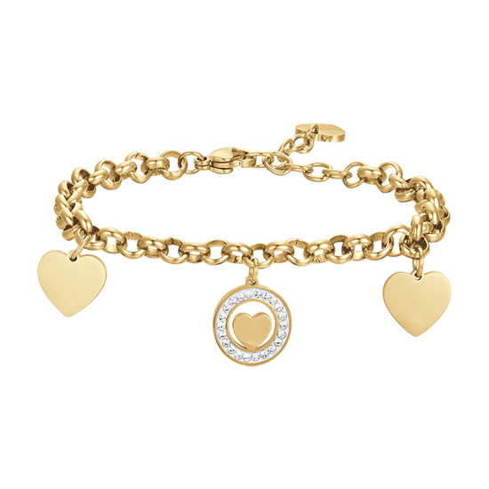 WOMEN'S STEEL BRACELET WITH HEARTS AND WHITE CRYSTALS