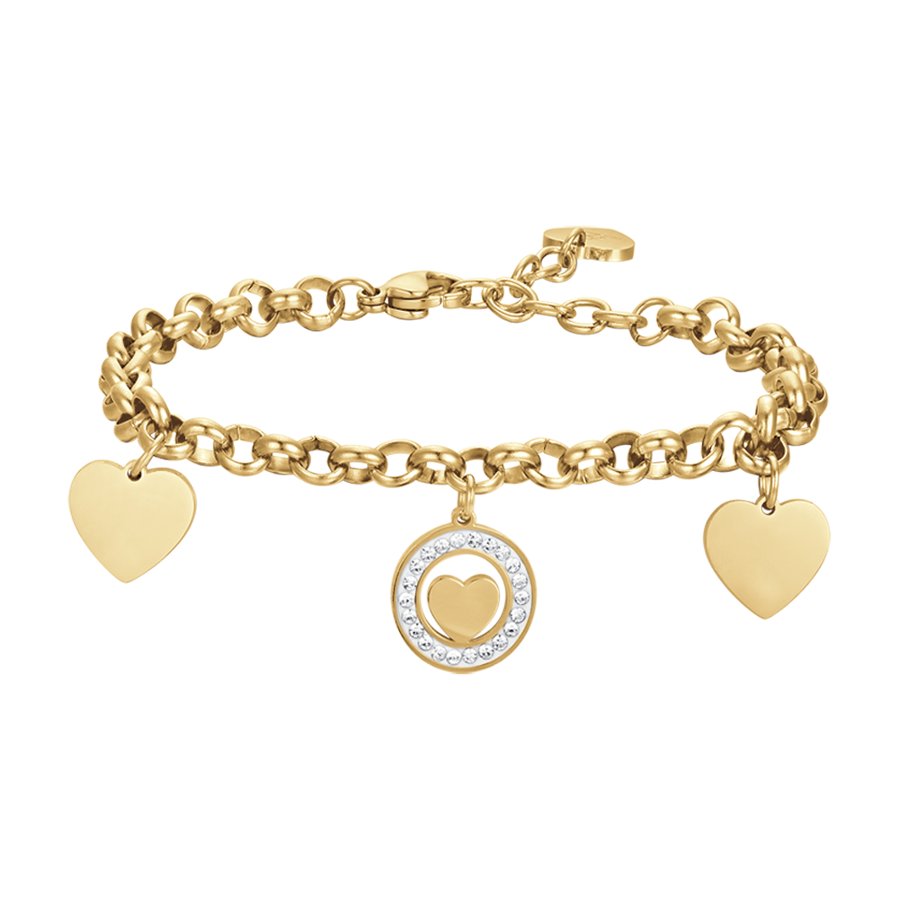 WOMEN'S STEEL BRACELET WITH HEARTS AND WHITE CRYSTALS