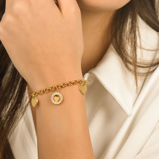 WOMEN'S STEEL BRACELET WITH HEARTS AND WHITE CRYSTALS