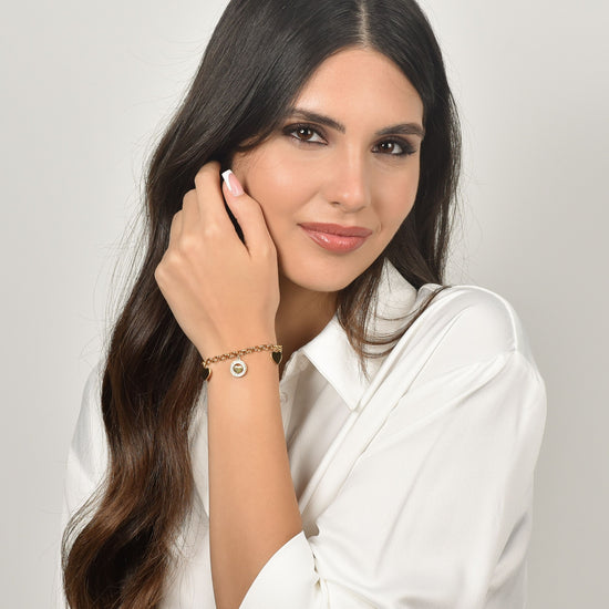 WOMEN'S STEEL BRACELET WITH HEARTS AND WHITE CRYSTALS