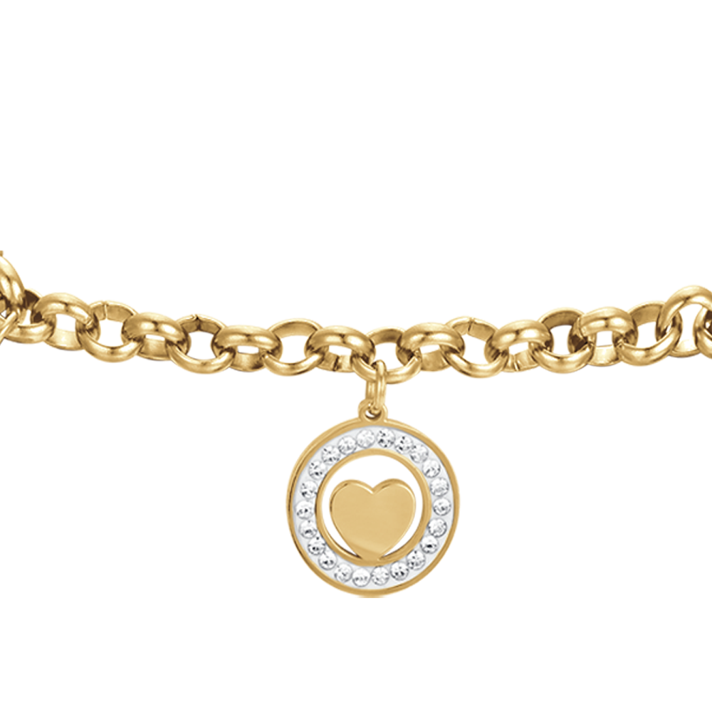 WOMEN'S STEEL BRACELET WITH HEARTS AND WHITE CRYSTALS