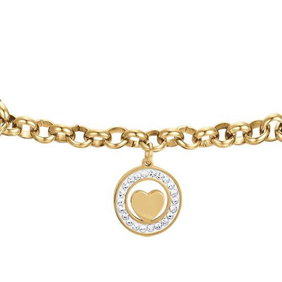 WOMEN'S STEEL BRACELET WITH HEARTS AND WHITE CRYSTALS