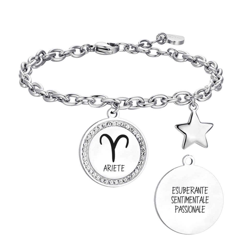 BRACCIALE DONNA IN ACCIAIO SEGNO ZODIACALE ARIETE PIASTRA Luca Barra