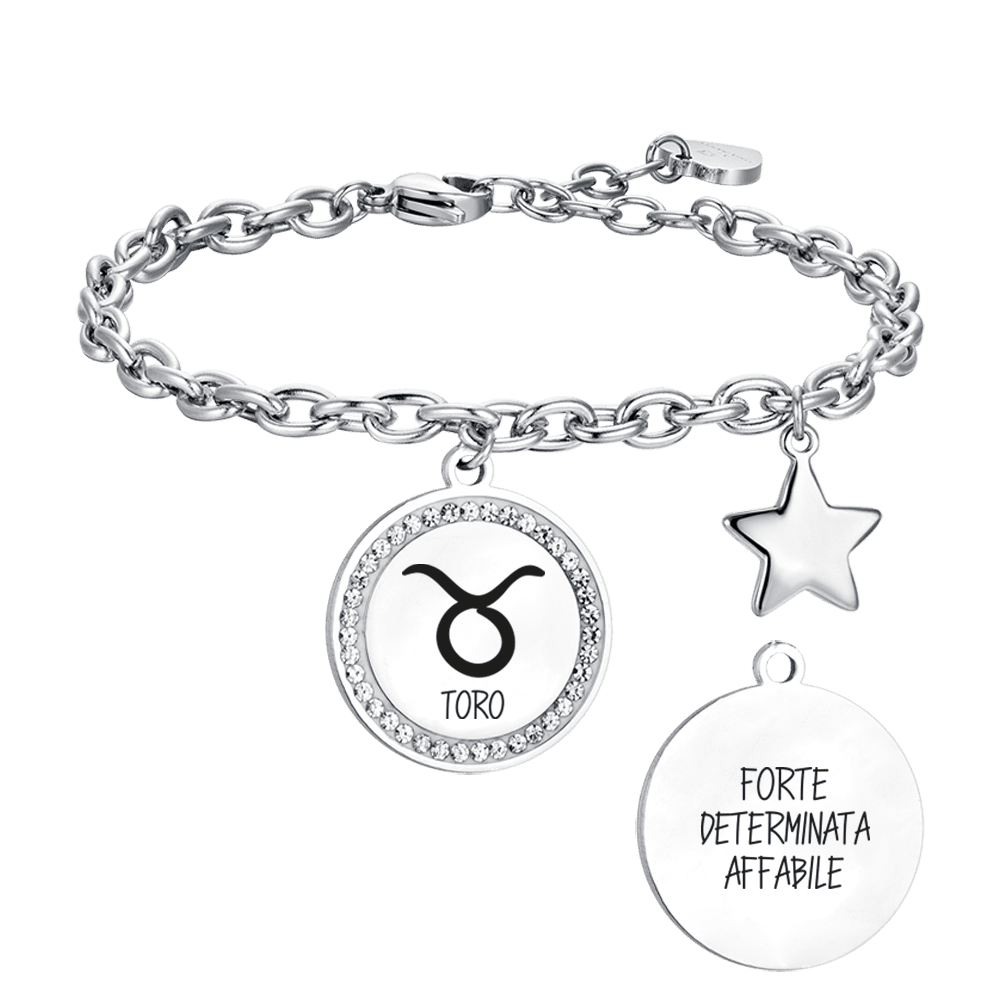 BRACCIALE DONNA IN ACCIAIO SEGNO ZODIACALE TORO PIASTRA Luca Barra