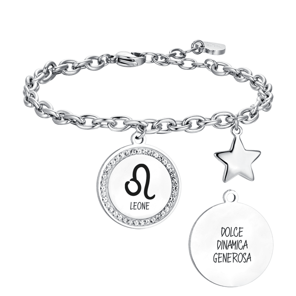 BRACCIALE DONNA IN ACCIAIO SEGNO ZODIACALE LEONE PIASTRA Luca Barra