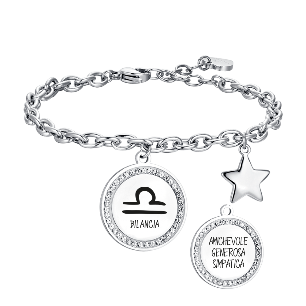 BRACCIALE DONNA IN ACCIAIO SEGNO ZODIACALE BILANCIA PIASTRA Luca Barra