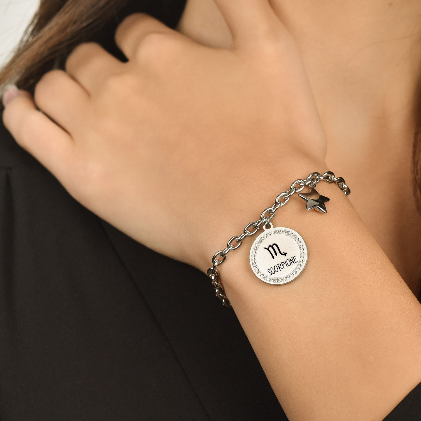 WOMAN'S BRACELET IN STEEL ZODIAC SIGN SCORPIO PLATE Luca Barra