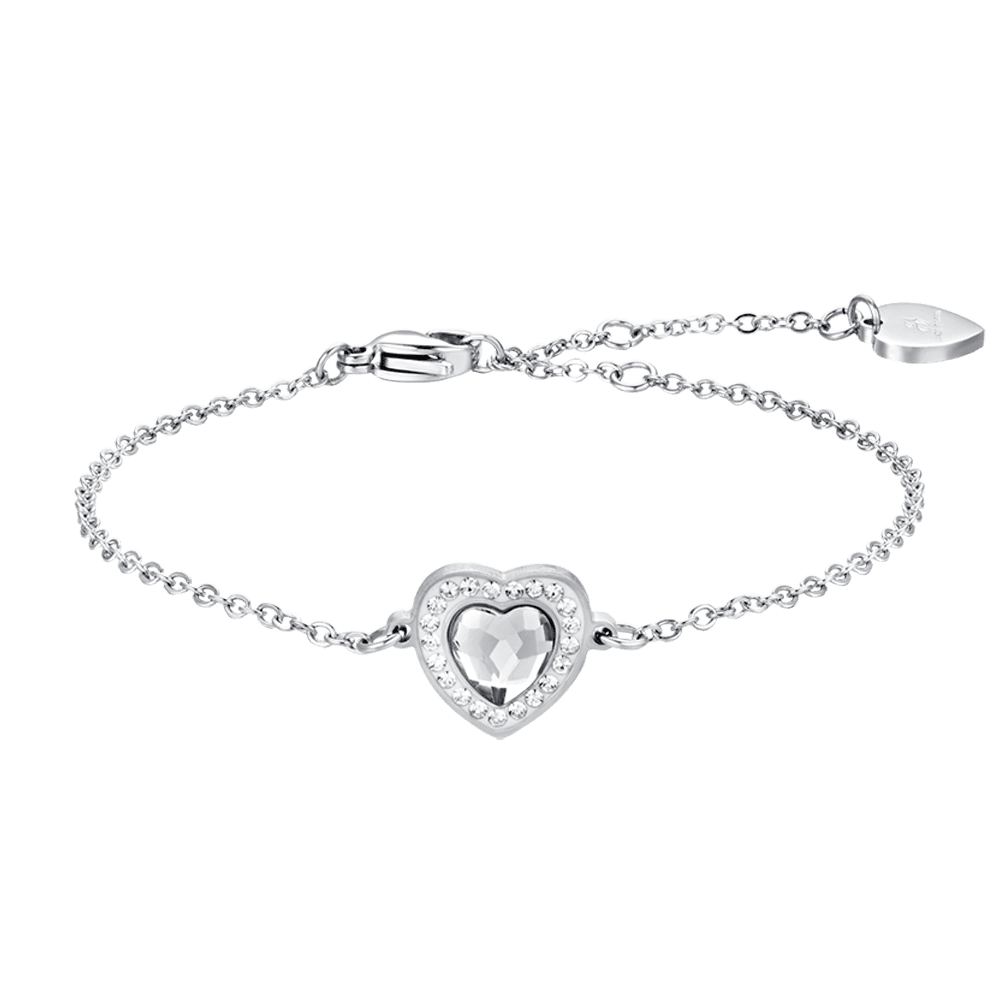 BRACCIALE DONNA IN ACCIAIO CUORE CRISTALLO BIANCO E CRISTALLI BIANCHI Luca Barra