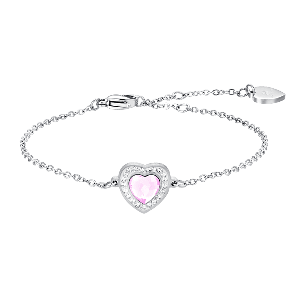 BRACCIALE DONNA IN ACCIAIO CUORE CRISTALLO ROSA E CRISTALLI BIANCHI Luca Barra