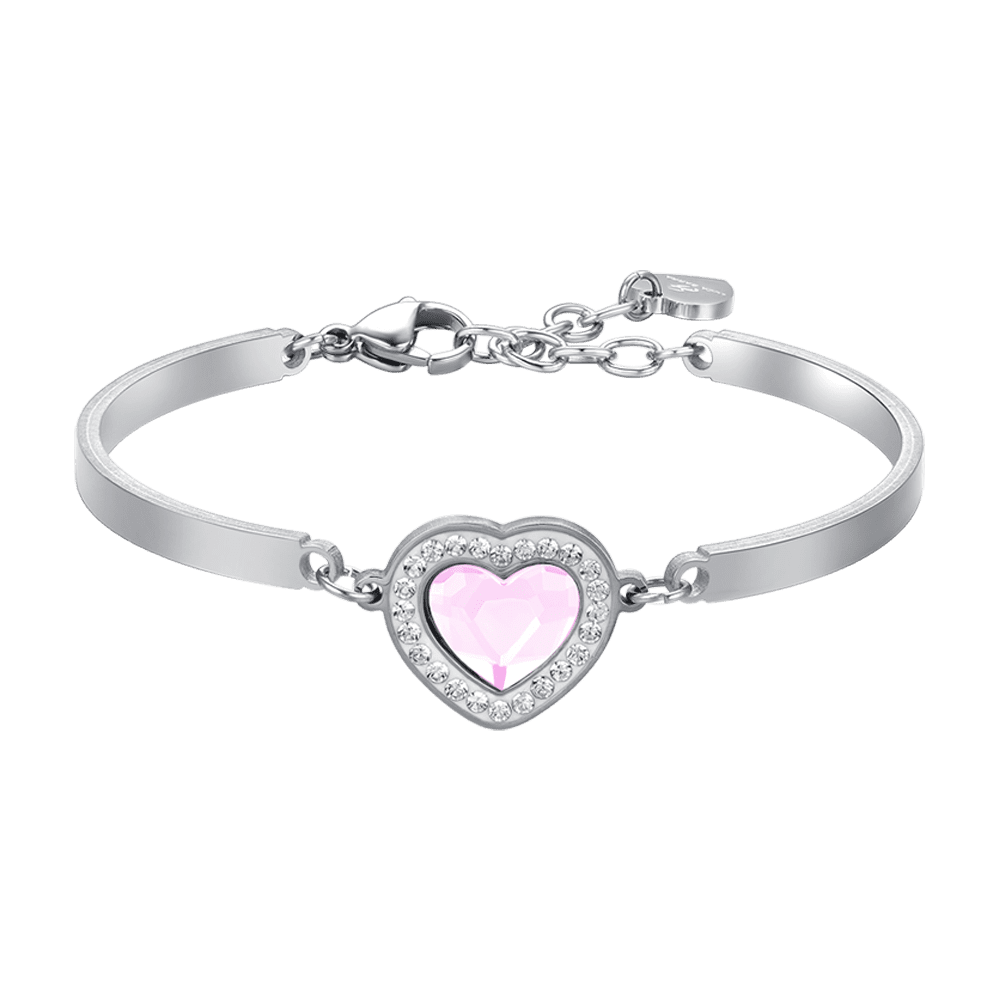 BRACCIALE DONNA IN ACCIAIO CUORE CRISTALLO ROSA E CRISTALLI BIANCHI Luca Barra