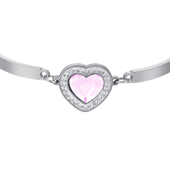 PINK CRYSTAL HEART STEEL WOMEN'S BRACELET WITH WHITE CRYSTALS