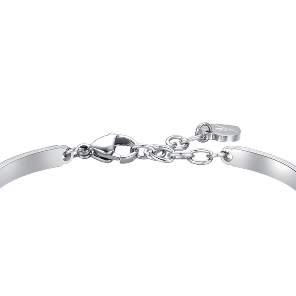 PINK CRYSTAL HEART STEEL WOMEN'S BRACELET WITH WHITE CRYSTALS