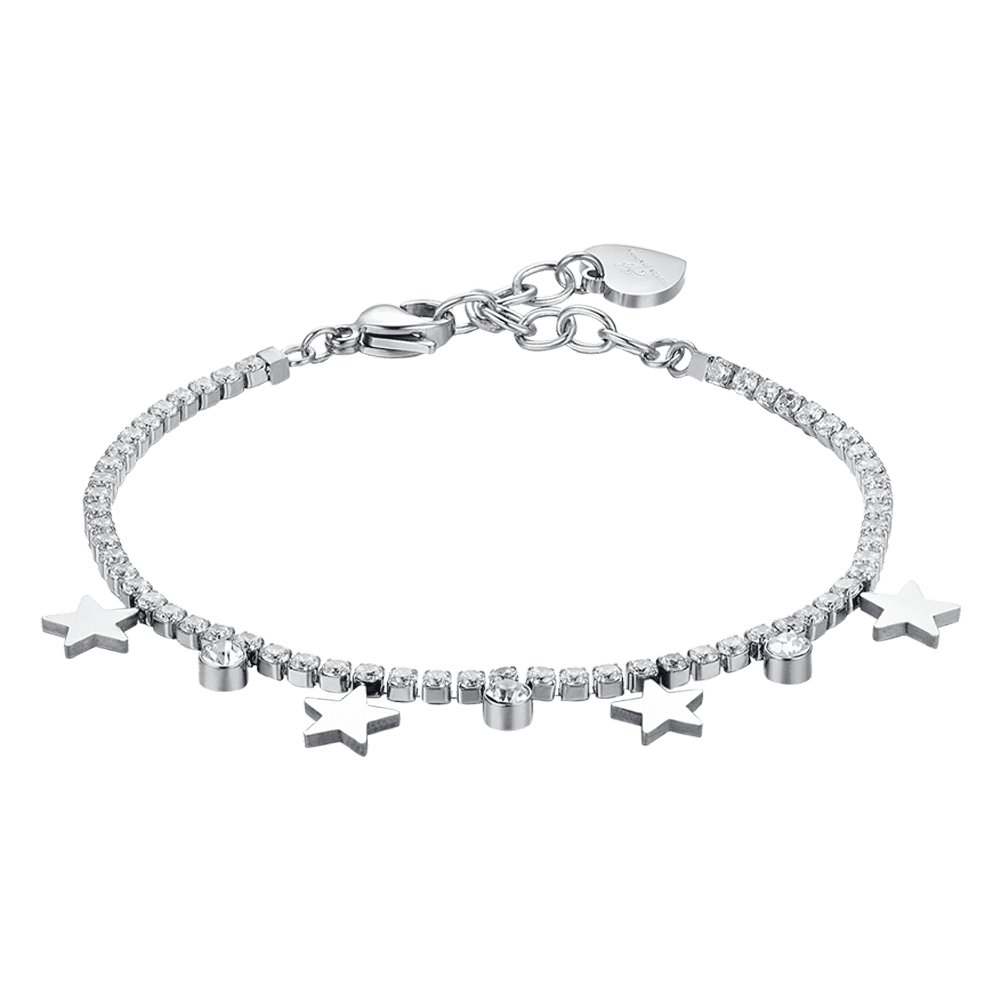 BRACCIALE TENNIS DONNA IN ACCIAIO CON CRISTALLI BIANCHI E STELLE Luca Barra