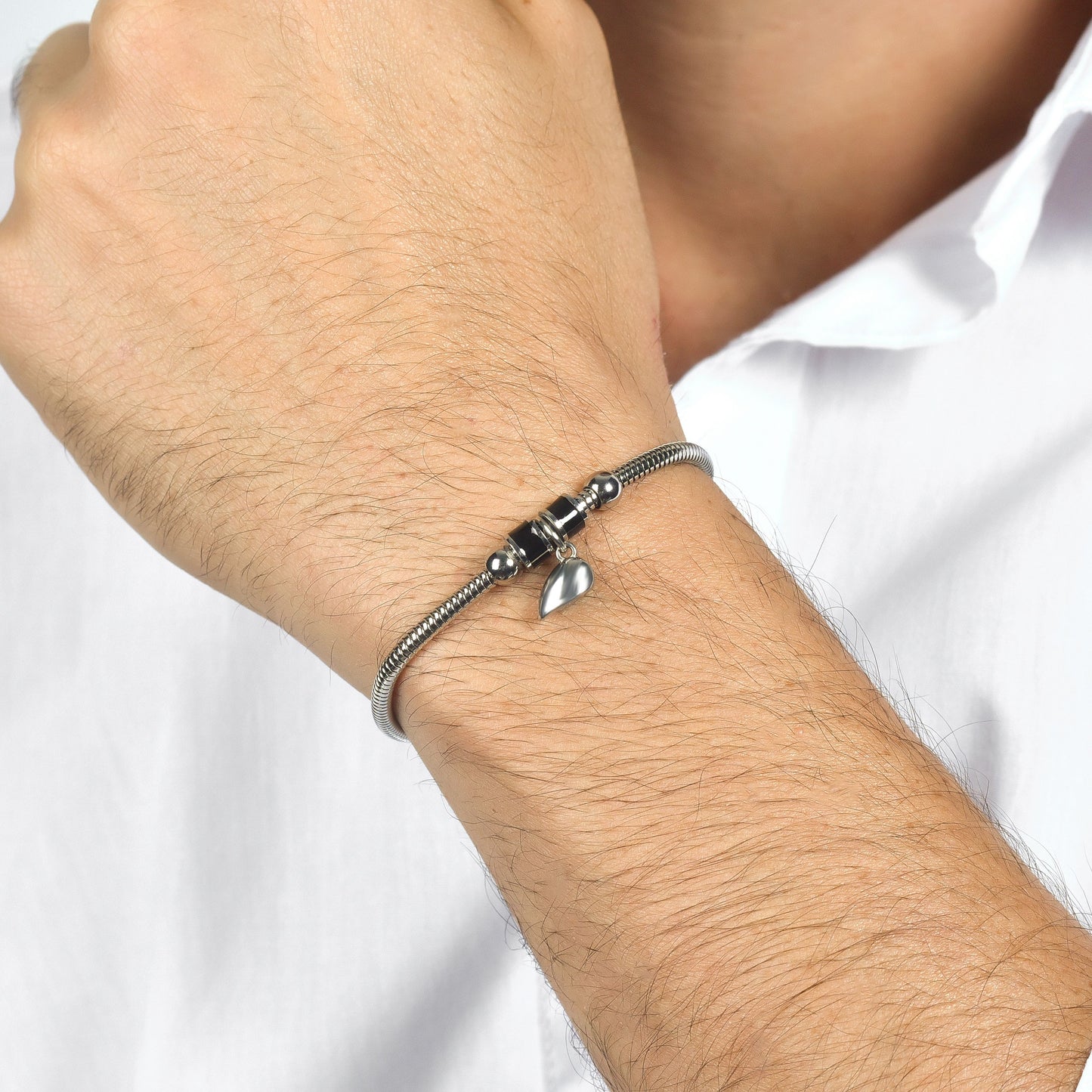 STEEL COUPLE BRACELETS WITH HALF HEART MAGNETIZED
