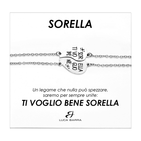 BRACCIALI DONNA IN ACCIAIO MEZZO CUORE SORELLA, TI VOGLIO BENE Luca Barra