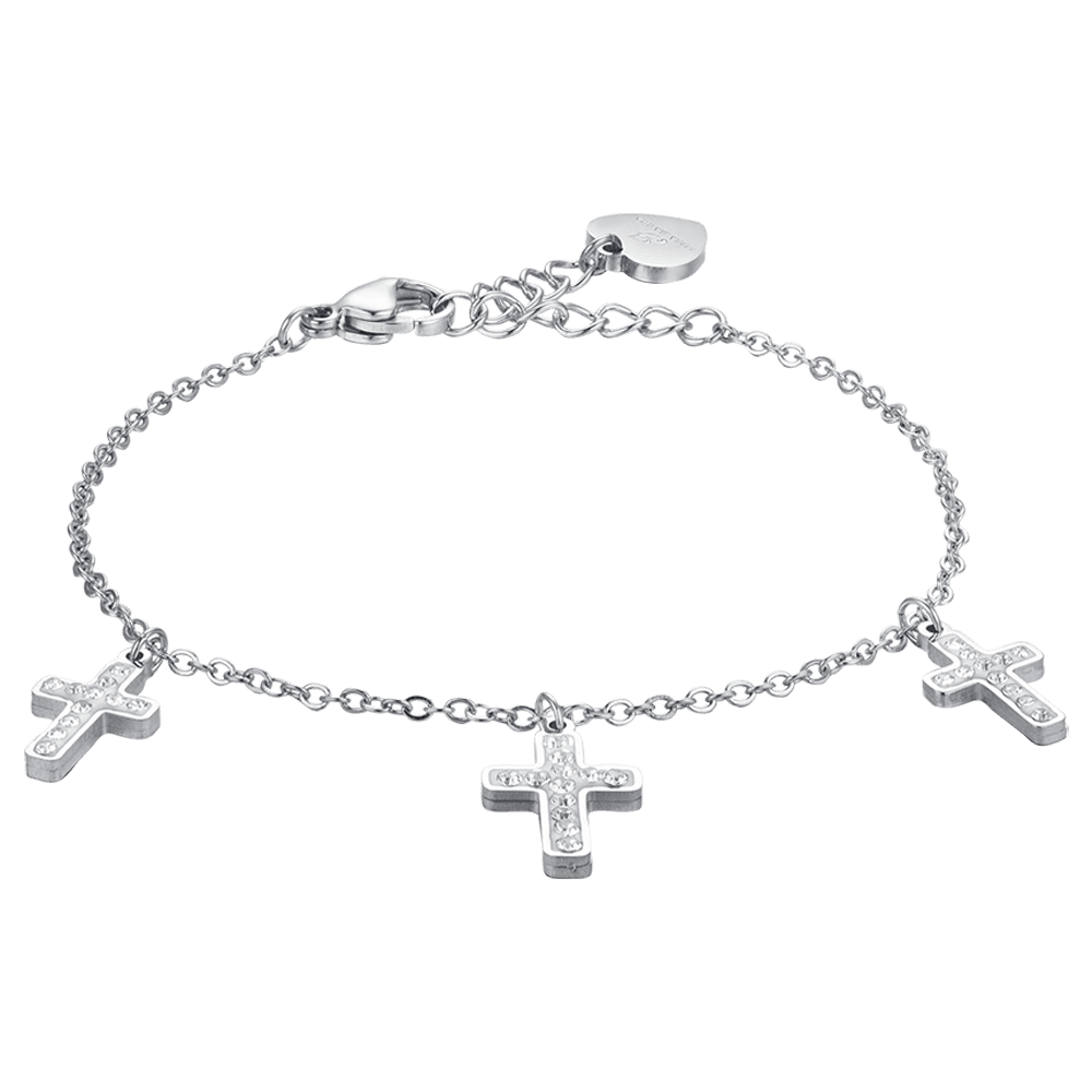 BRACCIALE DONNA IN ACCIAIO CROCI CON CRISTALLI BIANCHI Luca Barra