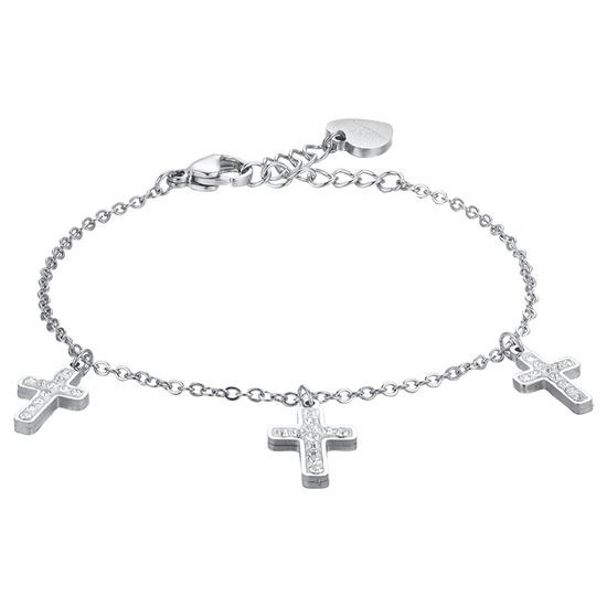 BRACCIALE DONNA IN ACCIAIO CROCI CON CRISTALLI BIANCHI Luca Barra