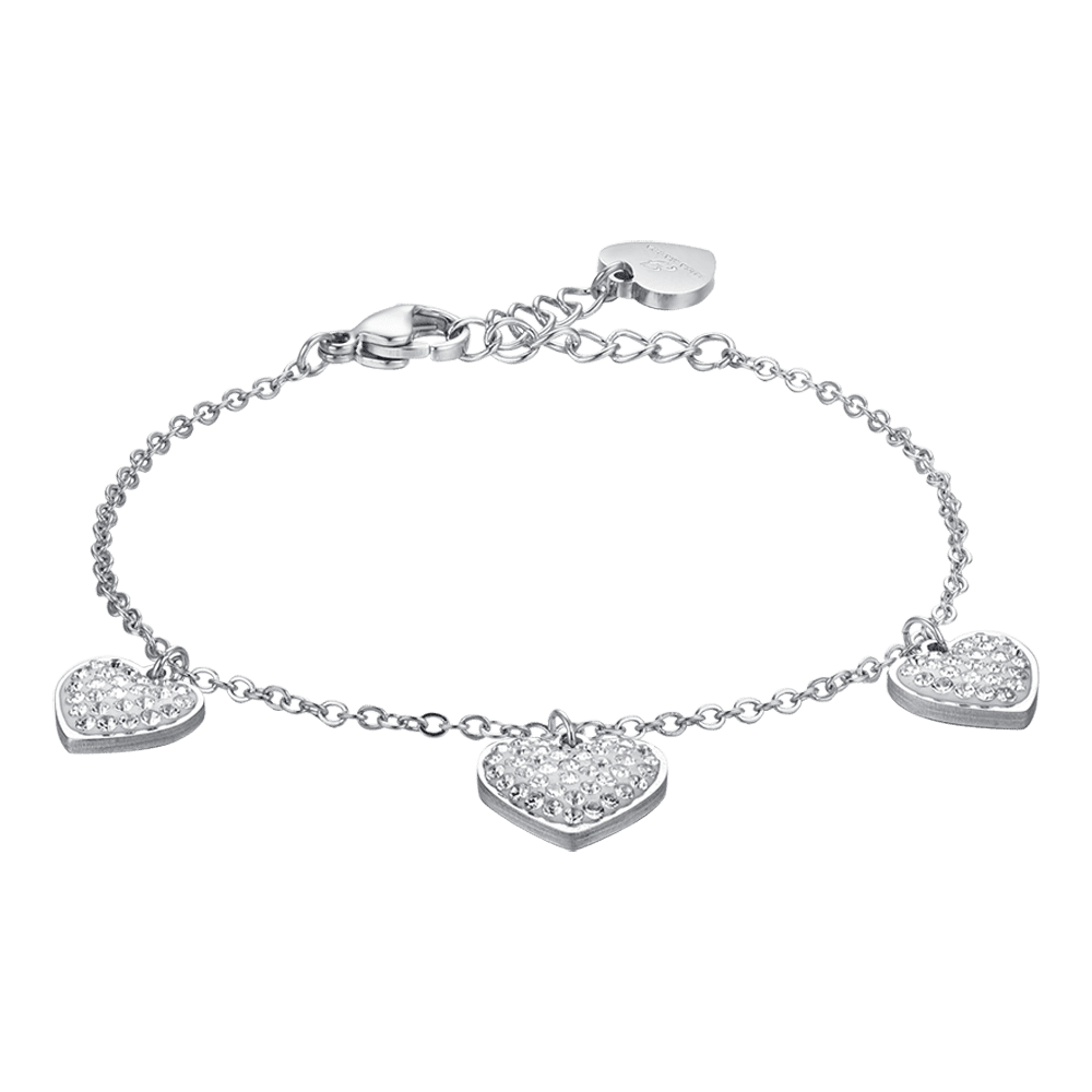 BRACCIALE DONNA IN ACCIAIO CUORI CON CRISTALLI BIANCHI Luca Barra