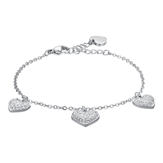 BRACCIALE DONNA IN ACCIAIO CUORI CON CRISTALLI BIANCHI Luca Barra