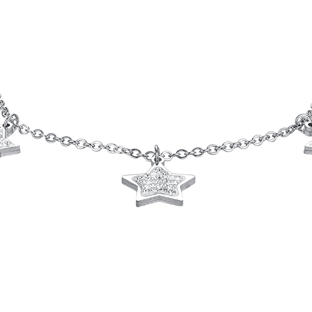 WOMEN'S STEEL STAR BRACELET WITH WHITE CRYSTALS