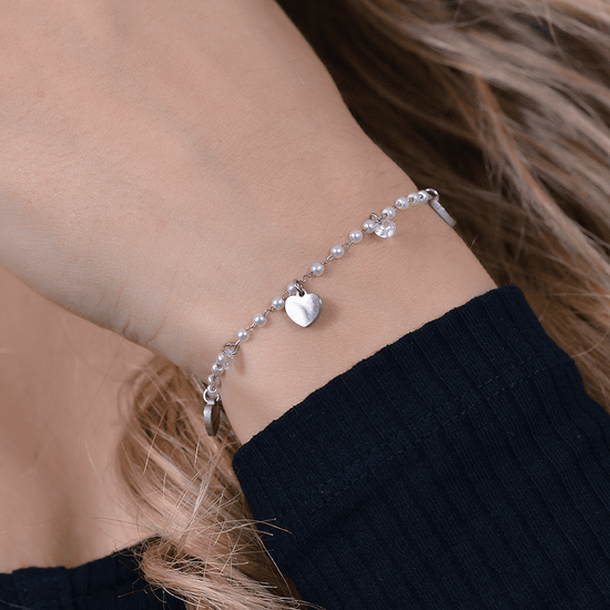 BRACCIALE DONNA IN ACCIAIO PERLE CON CUORI Luca Barra