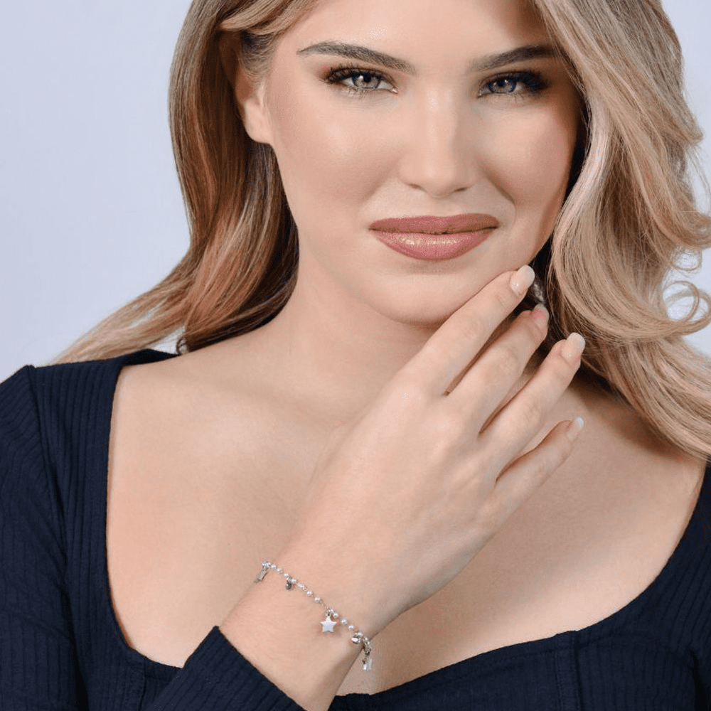 WOMEN'S STEEL PEARL BRACELET WITH STARS