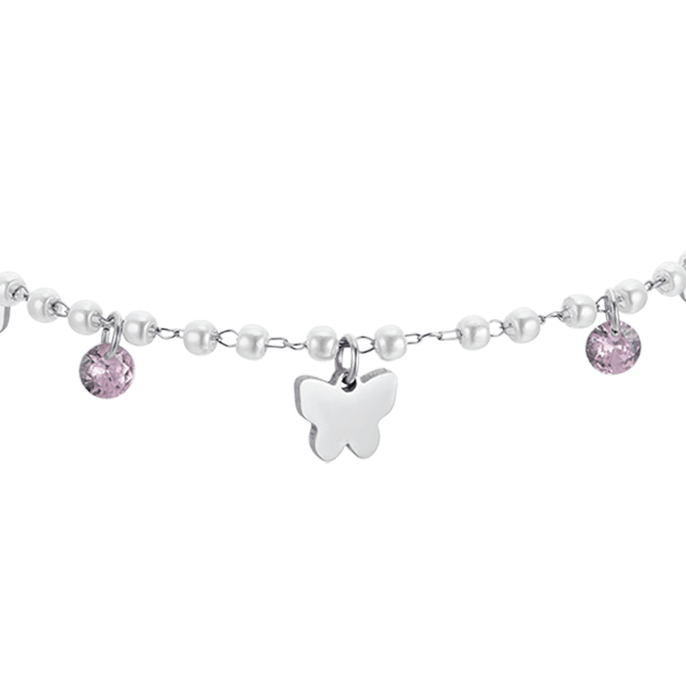 WOMEN'S STEEL PEARL BRACELET WITH BUTTERFLIES