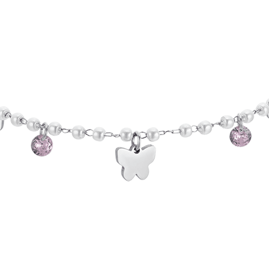 WOMEN'S STEEL PEARL BRACELET WITH BUTTERFLIES