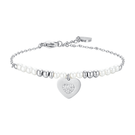 BRACCIALE DONNA IN ACCIAIO CON PERLE E CUORE Luca Barra