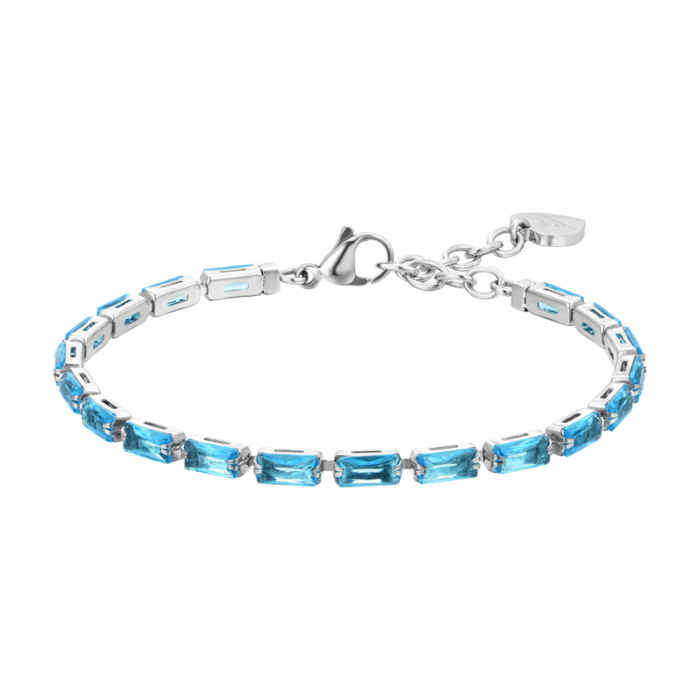 BRACCIALE TENNIS DONNA ZIRCONI BAGUETTE ACQUAMARINA Luca Barra