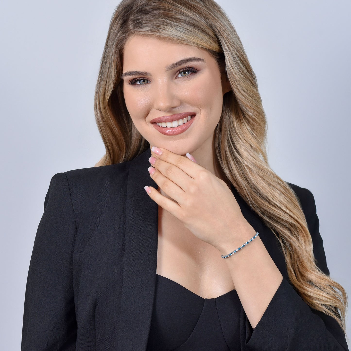 WOMEN'S TENNIS BRACELET BLUE AND WHITE CRYSTALS