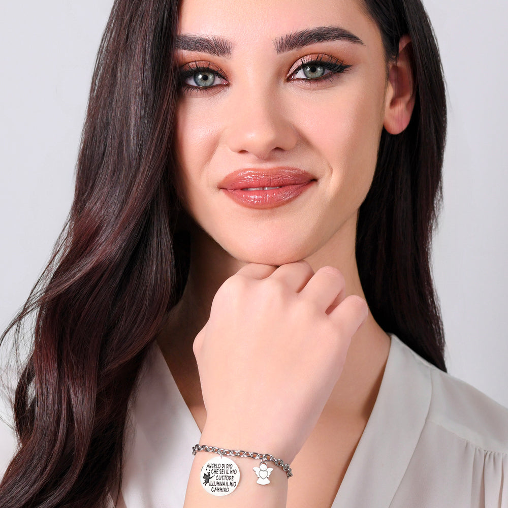 WOMEN'S STEEL BRACELET WITH ANGEL CHARM