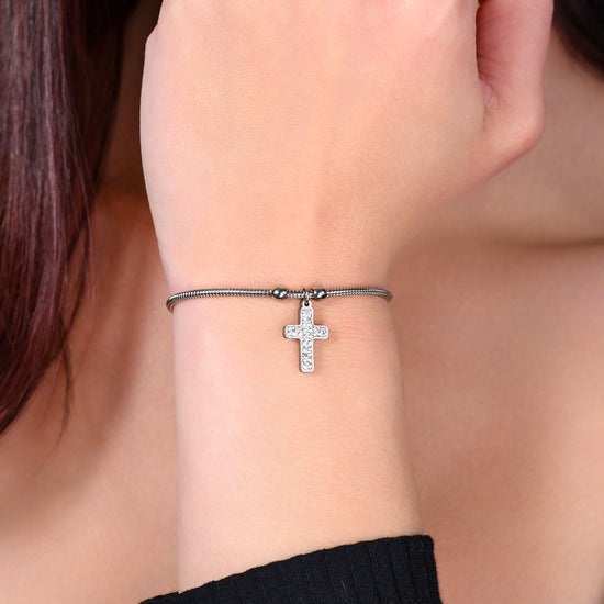 BRACCIALE DONNA IN ACCIAIO CON CROCE