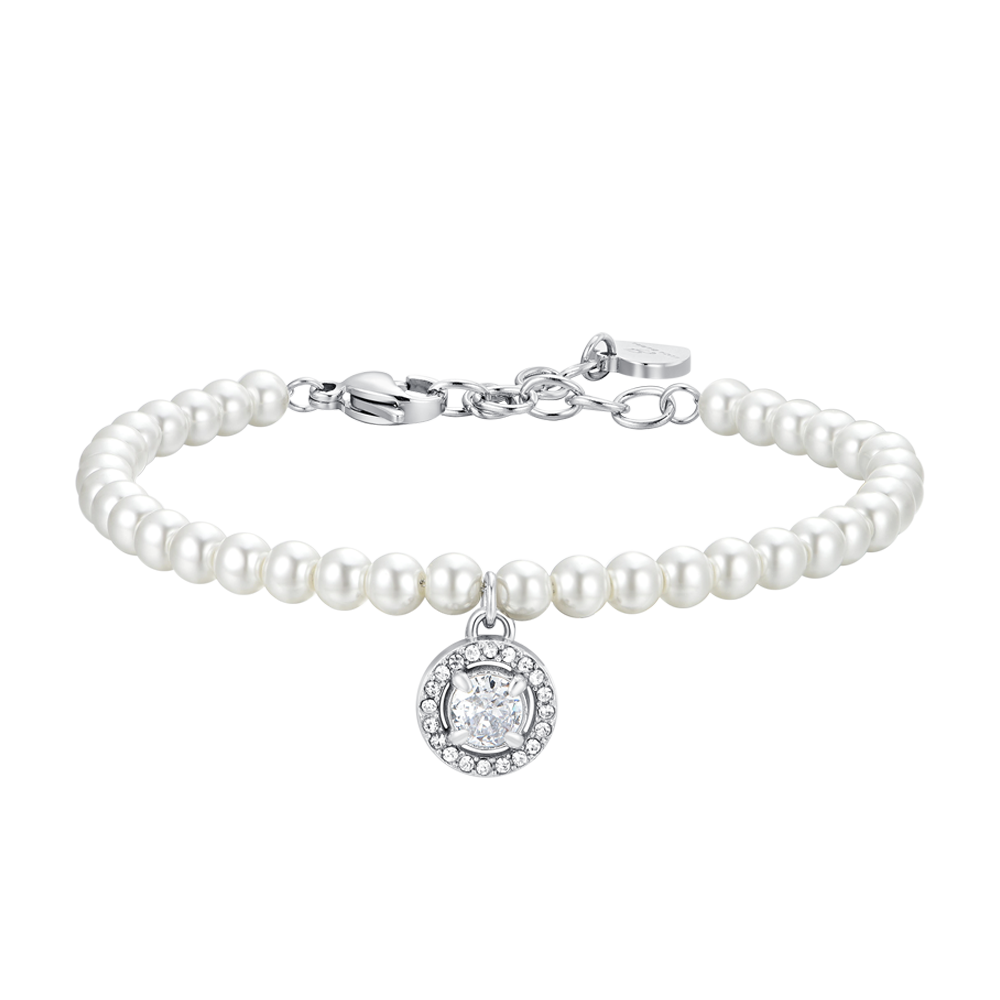 BRACCIALE DONNA IN ACCIAIO PERLE E ZIRCONE BIANCO Luca Barra