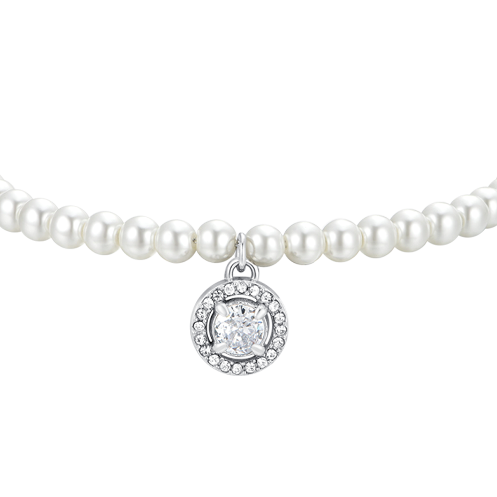 BRACCIALE DONNA IN ACCIAIO PERLE E ZIRCONE BIANCO Luca Barra