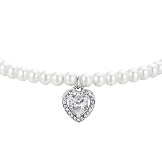 BRACCIALE DONNA IN ACCIAIO PERLE E CUORE ZIRCONE BIANCO Luca Barra