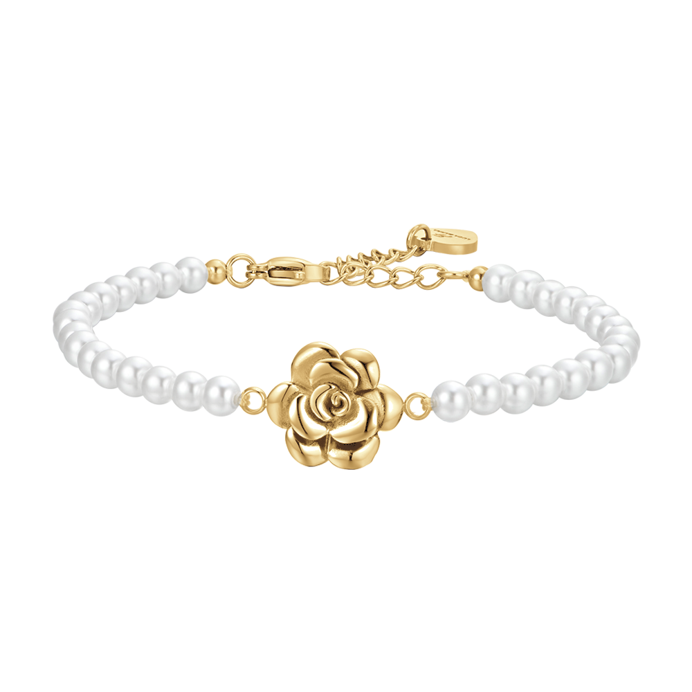 COLLANA DONNA IN ACCIAIO IP GOLD PERLE E ROSA Luca Barra