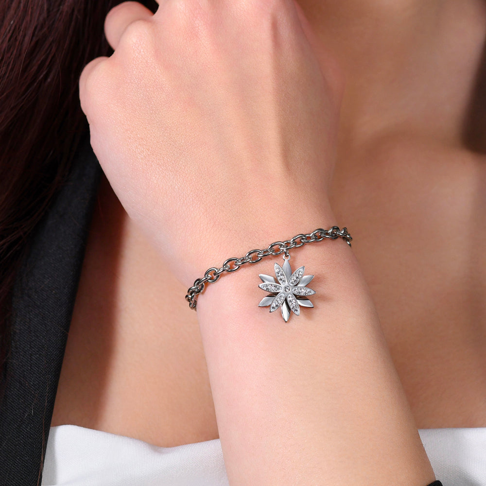 WOMEN'S STEEL FLOWER OF LIFE SWIVEL BRACELET