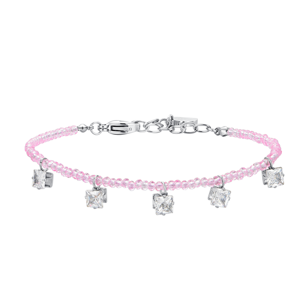 BRACCIALE DONNA IN ACCIAIO CRISTALLI ROSA E ZIRCONI BIANCHI Luca Barra