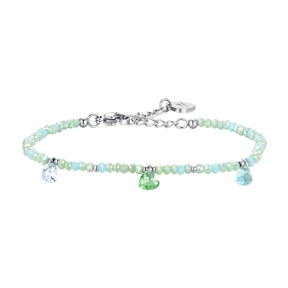 BRACCIALE DONNA IN ACCIAIO PIETRE VERDE ACQUA E CRISTALLI Luca Barra